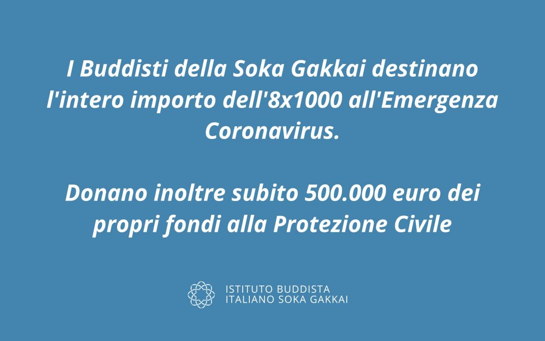 L’8xmille della Soka Gakkai e 500mila euro subito per l’emergenza Coronavirus