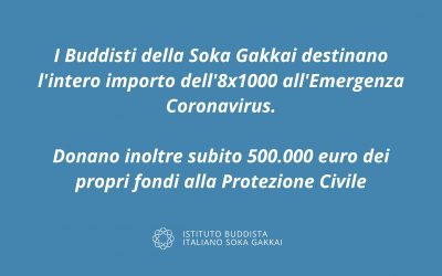 L’8xmille della Soka Gakkai  e 500mila euro subito per l’emergenza Coronavirus